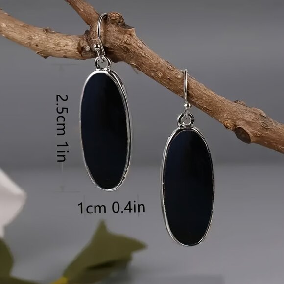 Bohemian Retro Oval Black Pendant Earrings - Picture 3 of 5